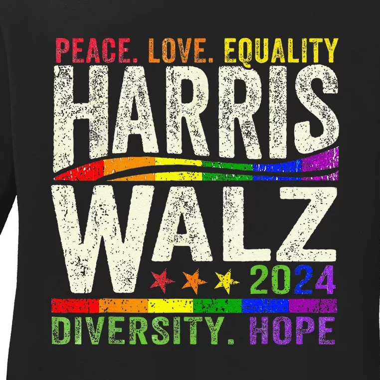 Kamala Harris Tim Walz 2024 Peace Lgbt Harris Walz Waltz Gift Ladies Long Sleeve Shirt