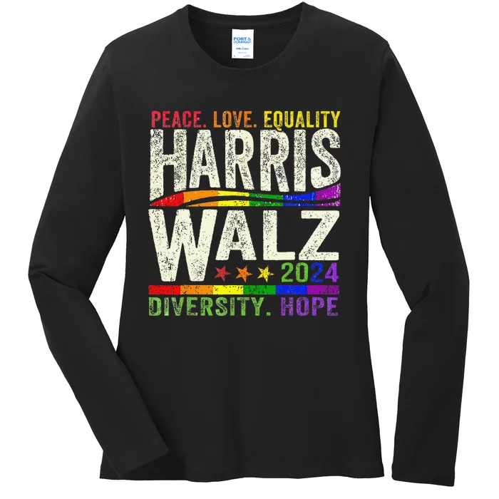 Kamala Harris Tim Walz 2024 Peace Lgbt Harris Walz Waltz Gift Ladies Long Sleeve Shirt