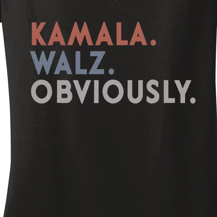 Kamala Harris Tim Walz Obviously Vote Harris Waltz 2024 Gift Women's V-Neck T-Shirt