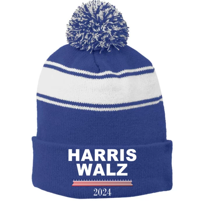 Kamala Harris Tim Walz 2024 Usa Election Stripe Pom Pom Beanie