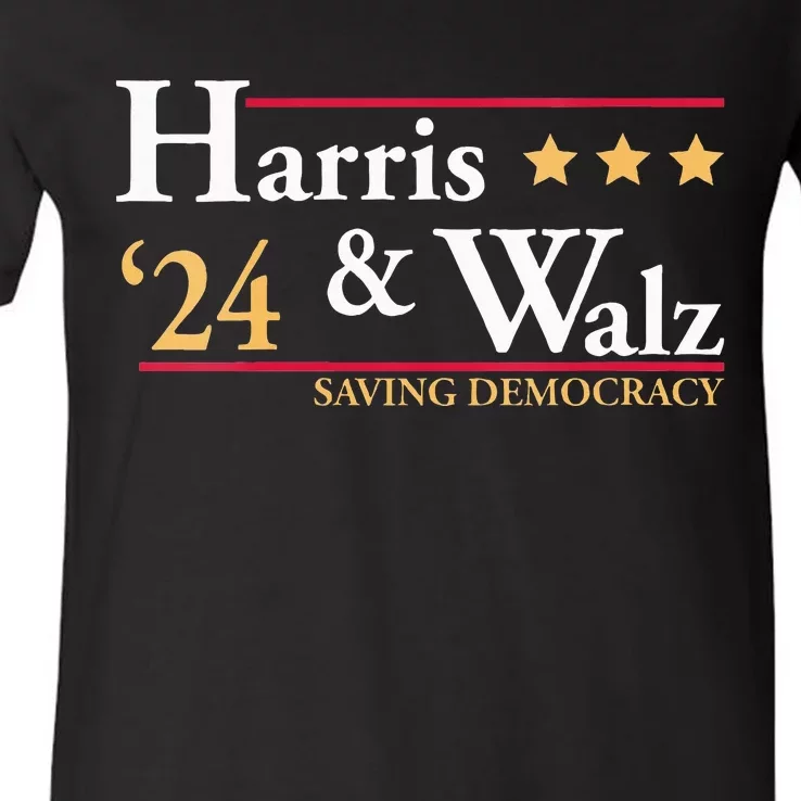 Kamala Harris Tim Walz Saving Democracy Election Campaign Vneck V-Neck T-Shirt