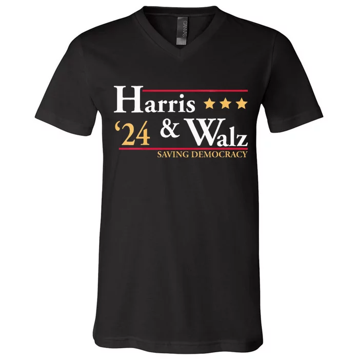 Kamala Harris Tim Walz Saving Democracy Election Campaign Vneck V-Neck T-Shirt