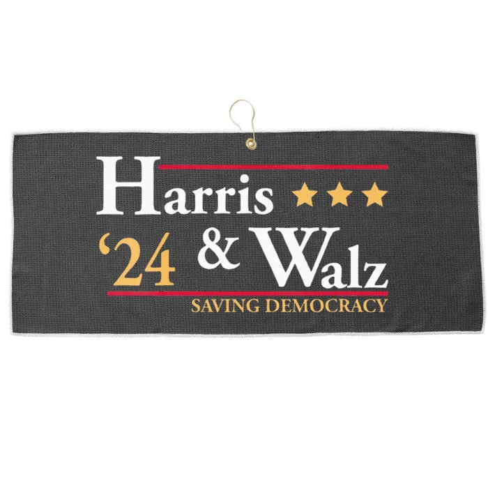 Kamala Harris Tim Walz Saving Democracy Election Campaign Vneck Large Microfiber Waffle Golf Towel