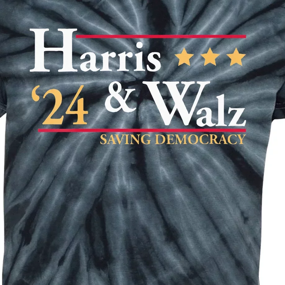 Kamala Harris Tim Walz Saving Democracy Election Campaign Vneck Kids Tie-Dye T-Shirt