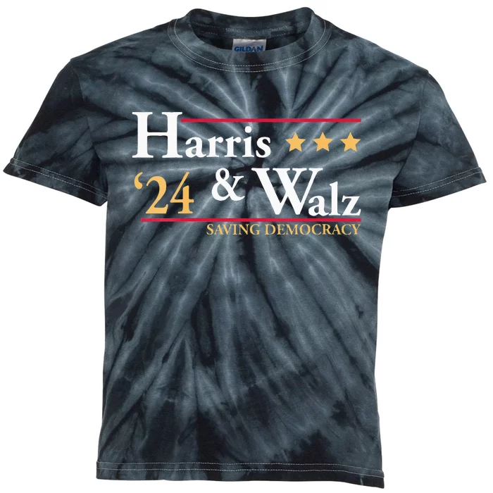 Kamala Harris Tim Walz Saving Democracy Election Campaign Vneck Kids Tie-Dye T-Shirt