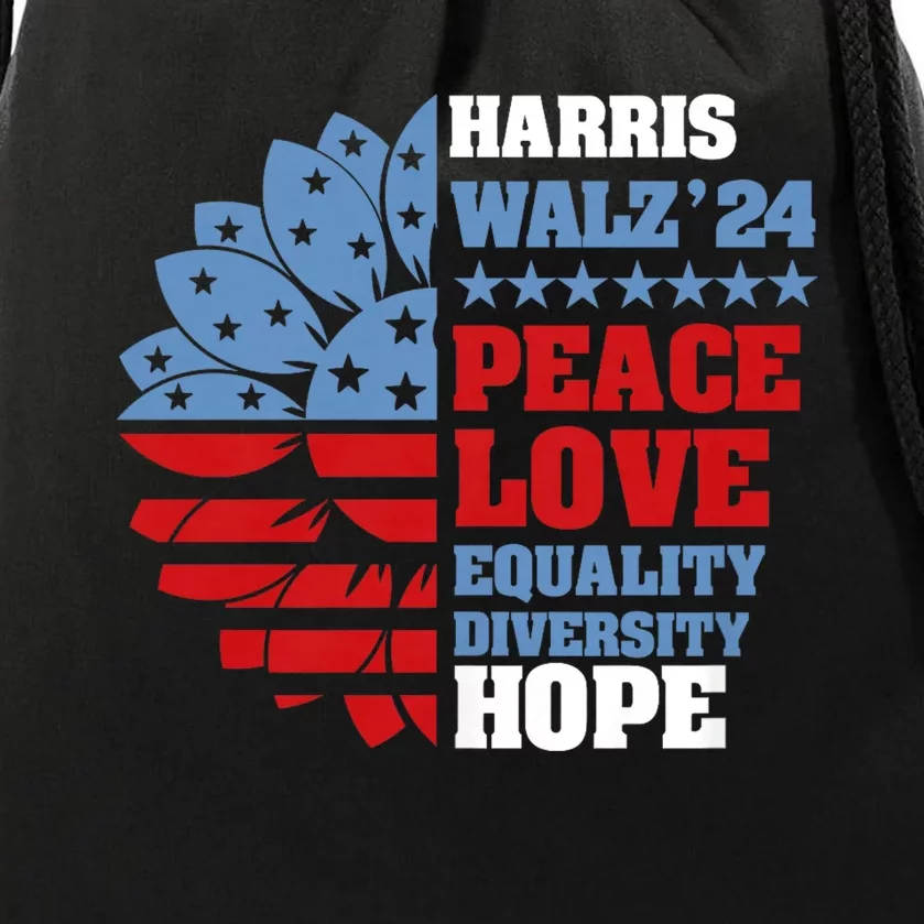 Kamala Harris Tim Walz 2024 Peace Lgbt Harris Walz Waltz Drawstring Bag