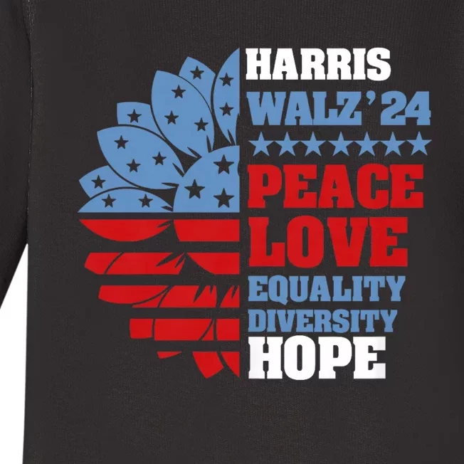 Kamala Harris Tim Walz 2024 Peace Lgbt Harris Walz Waltz Baby Long Sleeve Bodysuit