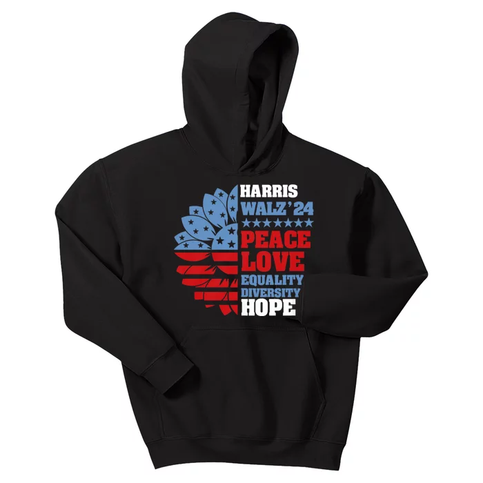 Kamala Harris Tim Walz 2024 Peace Lgbt Harris Walz Waltz Kids Hoodie