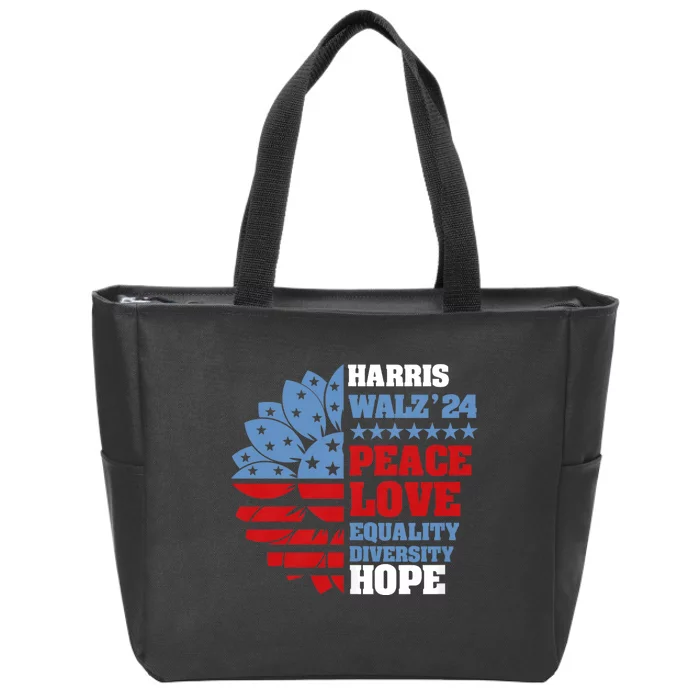 Kamala Harris Tim Walz 2024 Peace Lgbt Harris Walz Waltz Zip Tote Bag