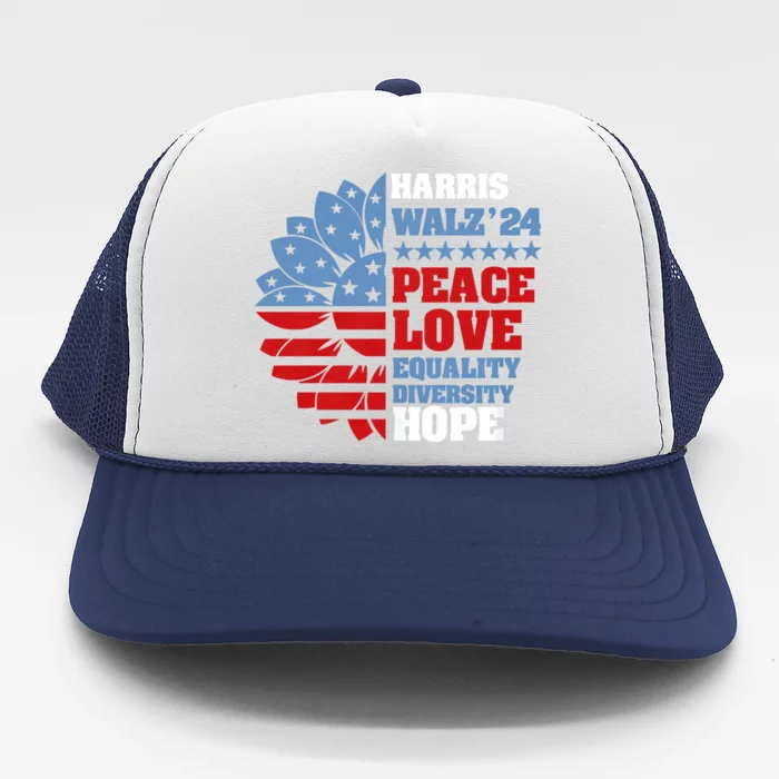 Kamala Harris Tim Walz 2024 Peace Lgbt Harris Walz Waltz Trucker Hat