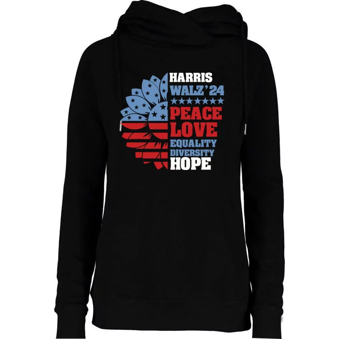 Kamala Harris Tim Walz 2024 Peace Harris Walz Waltz Womens Funnel Neck Pullover Hood