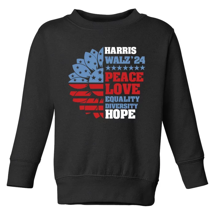 Kamala Harris Tim Walz 2024 Peace Harris Walz Waltz Toddler Sweatshirt