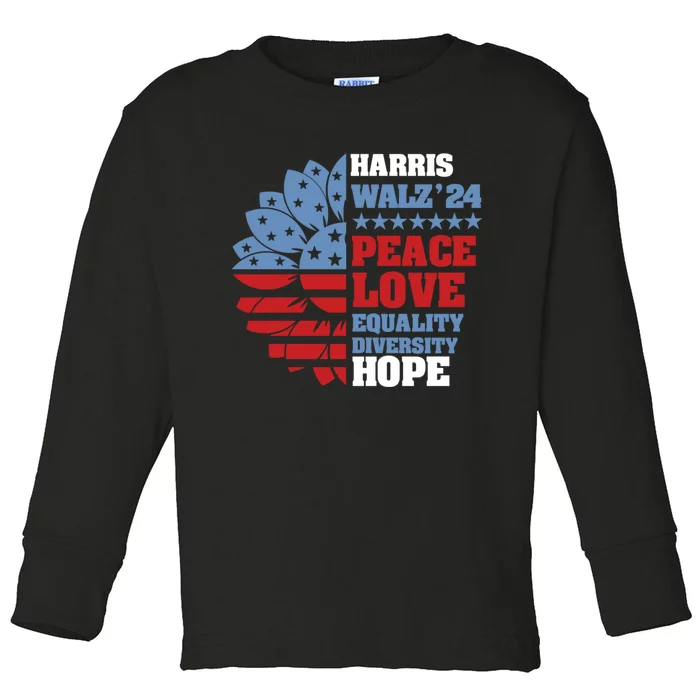 Kamala Harris Tim Walz 2024 Peace Harris Walz Waltz Toddler Long Sleeve Shirt