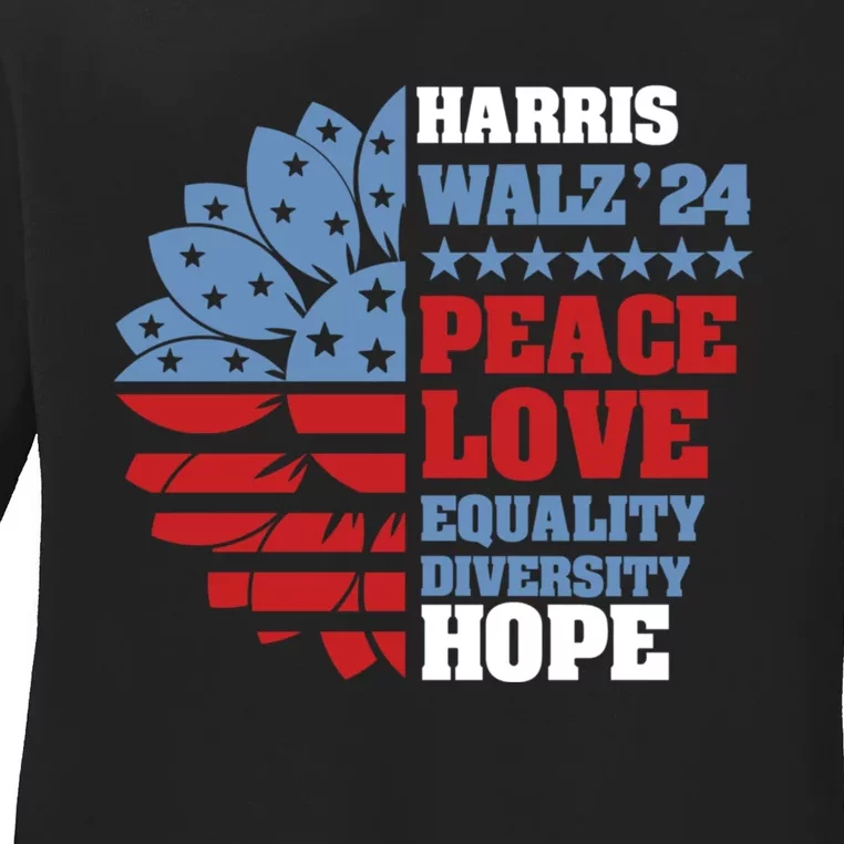 Kamala Harris Tim Walz 2024 Peace Harris Walz Waltz Ladies Long Sleeve Shirt