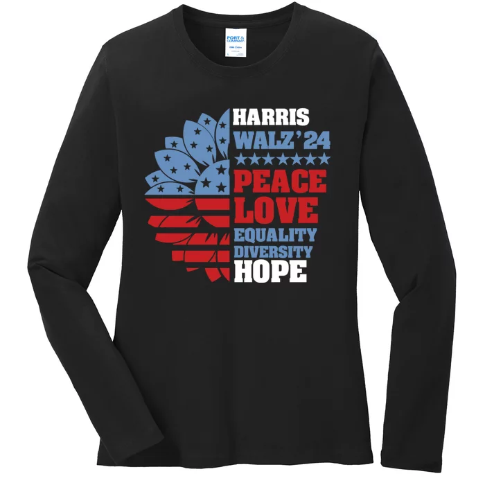 Kamala Harris Tim Walz 2024 Peace Harris Walz Waltz Ladies Long Sleeve Shirt