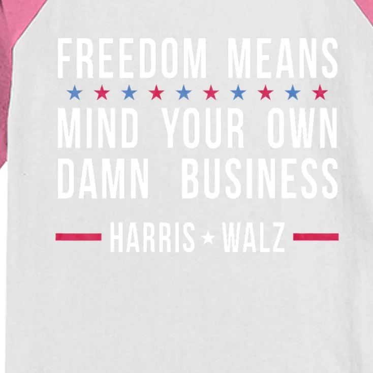 Kamala Harris Tim Walz Mind Your Own Damn Business Kids Colorblock Raglan Jersey