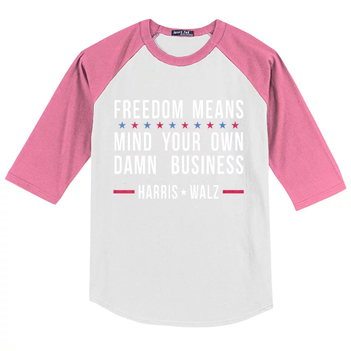 Kamala Harris Tim Walz Mind Your Own Damn Business Kids Colorblock Raglan Jersey