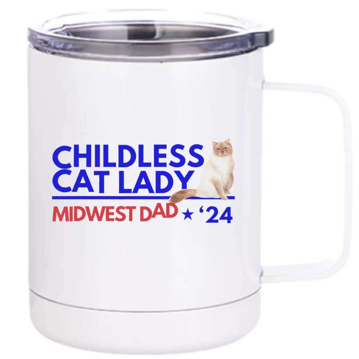 Kamala Harris Tim Walz Harris Waltz 2024 Midwest Dad Front & Back 12oz Stainless Steel Tumbler Cup