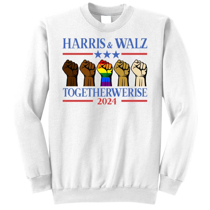 Kamala Harris Tim Walz Together We Rise Lgbt Fist Sweatshirt