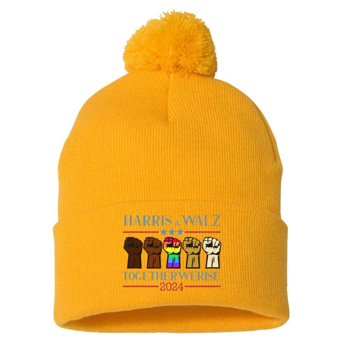 Kamala Harris Tim Walz 2024 Election Lgbt Harris Walz Waltz Pom Pom 12in Knit Beanie