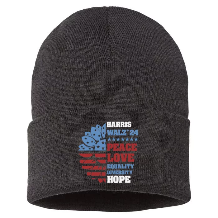 Kamala Harris Tim Walz 2024 Peace Lgbt Harris Walz Waltz Sustainable Knit Beanie