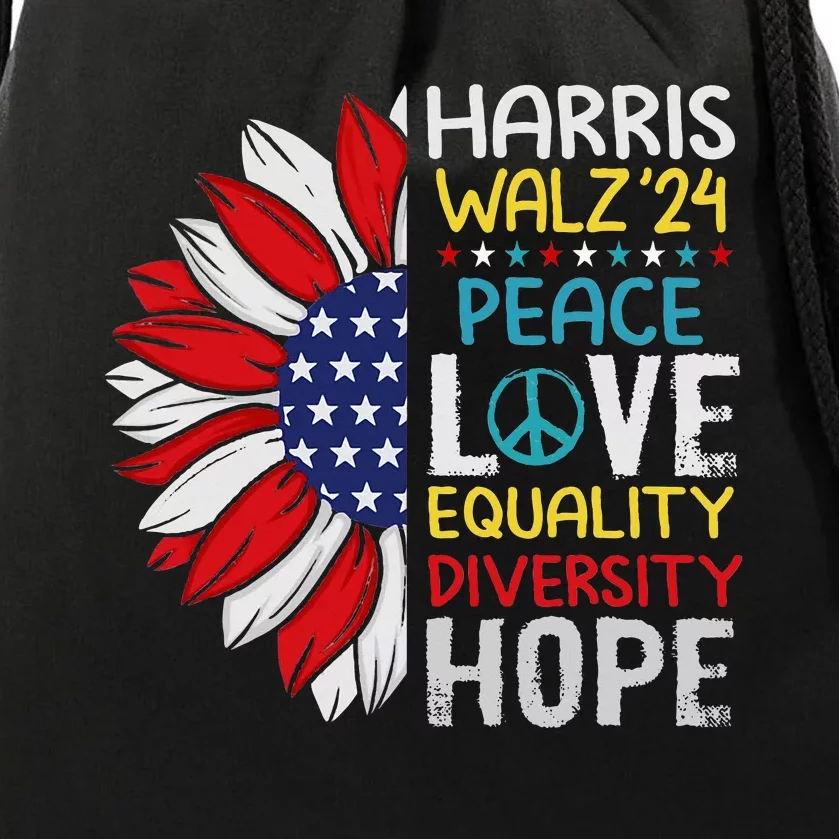 Kamala Harris Tim Walz 2024 Peace Lgbt Harris Walz Waltz Drawstring Bag