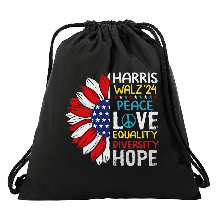 Kamala Harris Tim Walz 2024 Peace Lgbt Harris Walz Waltz Drawstring Bag