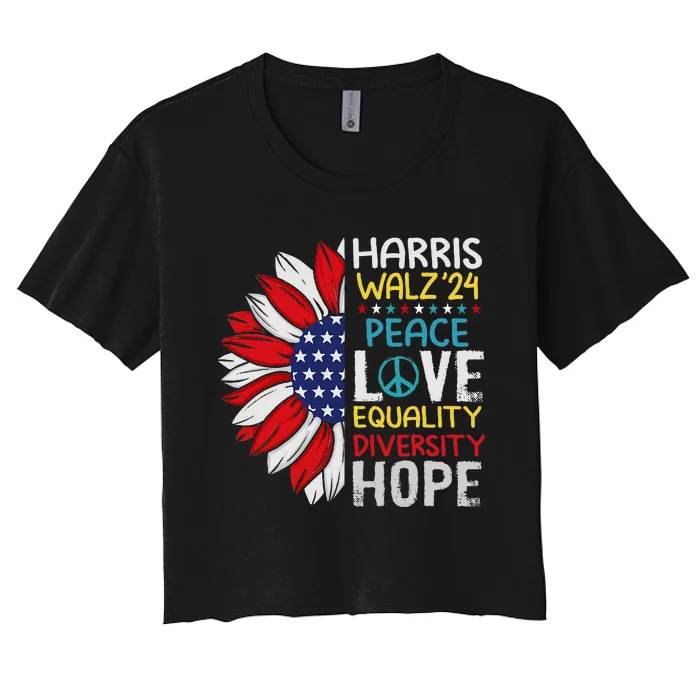 Kamala Harris Tim Walz 2024 Peace Lgbt Harris Walz Waltz Women's Crop Top Tee