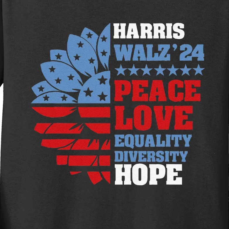 Kamala Harris Tim Walz 2024 Peace Lgbt Harris Walz Waltz Gift Kids Long Sleeve Shirt