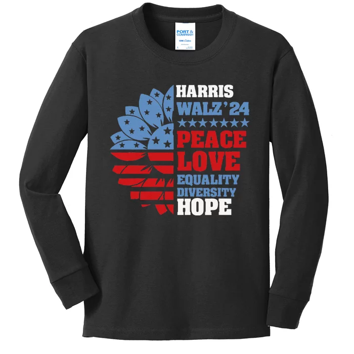 Kamala Harris Tim Walz 2024 Peace Lgbt Harris Walz Waltz Gift Kids Long Sleeve Shirt