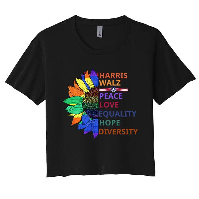 Kamala Harris Tim Walz 2024 Peace Lgbt Harris Walz Waltz Gift Women's Crop Top Tee