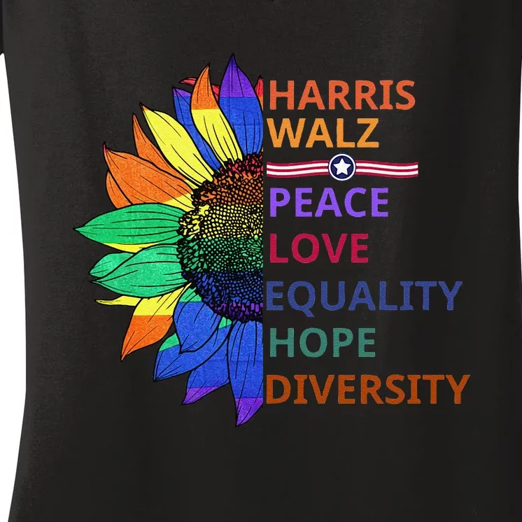 Kamala Harris Tim Walz 2024 Peace Lgbt Harris Walz Waltz Gift Women's V-Neck T-Shirt