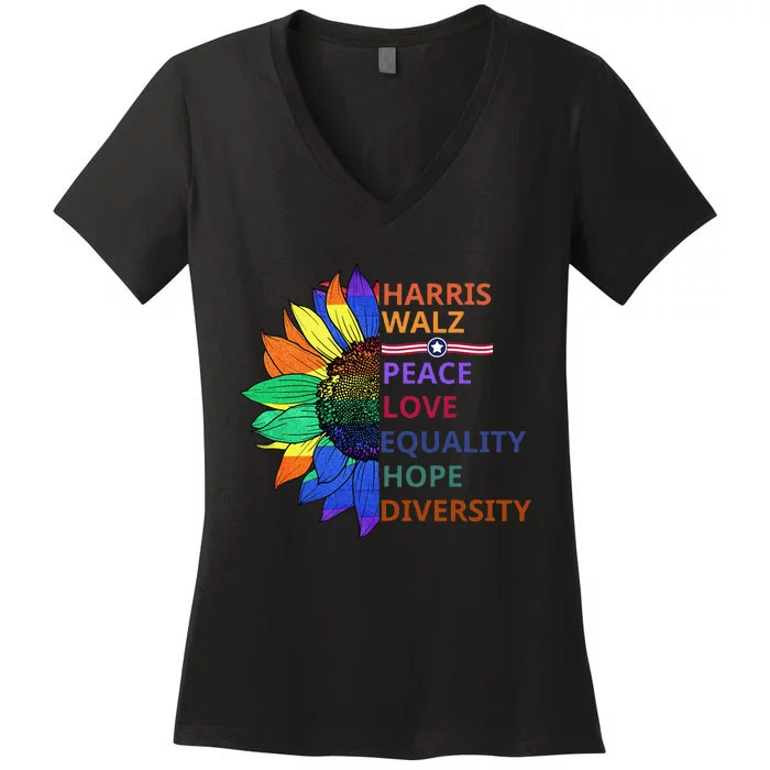 Kamala Harris Tim Walz 2024 Peace Lgbt Harris Walz Waltz Gift Women's V-Neck T-Shirt