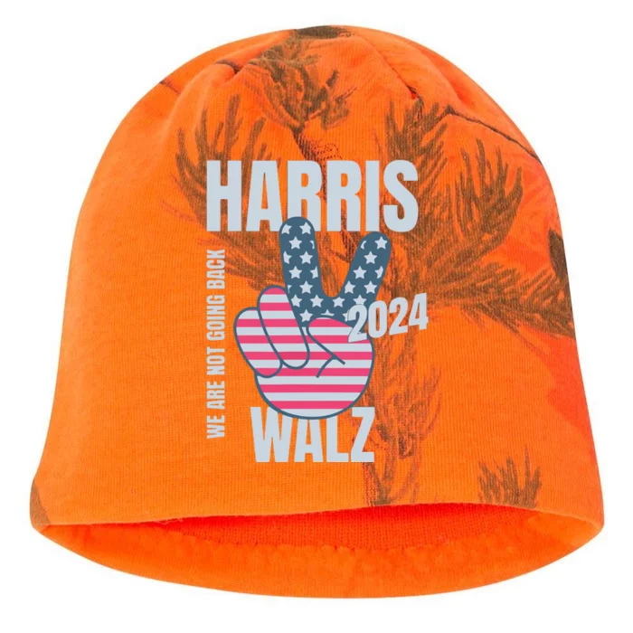 Kamala Harris Tim Walz 2024 Vote Election Peace Sign Flag Kati - Camo Knit Beanie