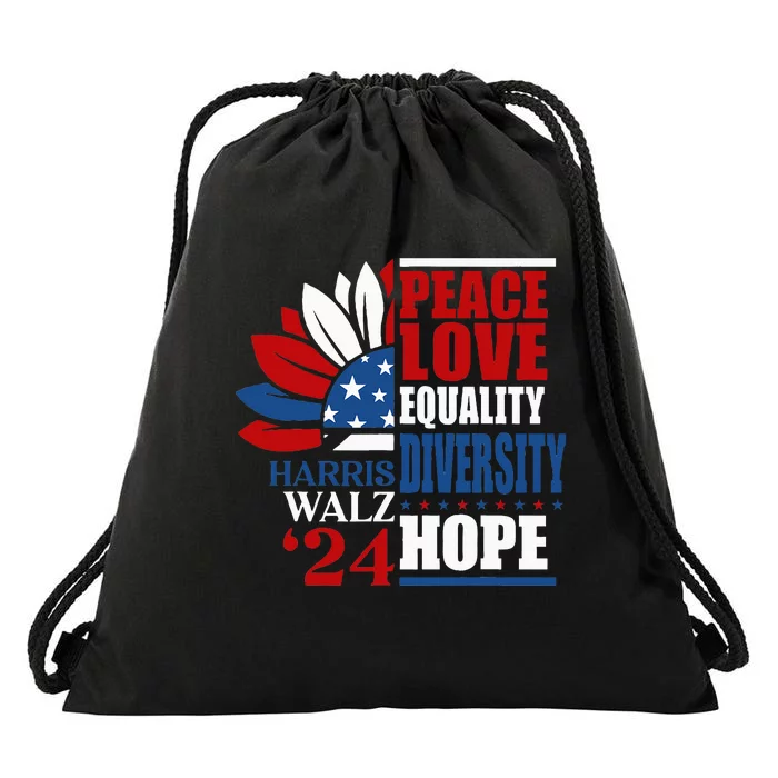 Kamala Harris Tim Walz 2024 Peace Lgbt Harris Waltz 2024 Drawstring Bag