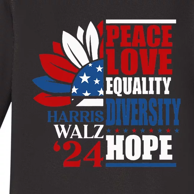 Kamala Harris Tim Walz 2024 Peace Lgbt Harris Waltz 2024 Baby Long Sleeve Bodysuit