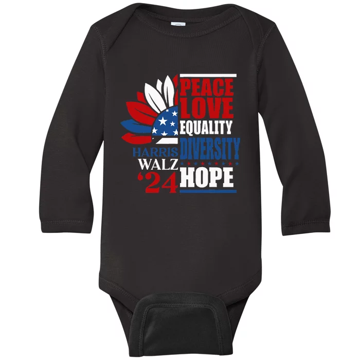 Kamala Harris Tim Walz 2024 Peace Lgbt Harris Waltz 2024 Baby Long Sleeve Bodysuit