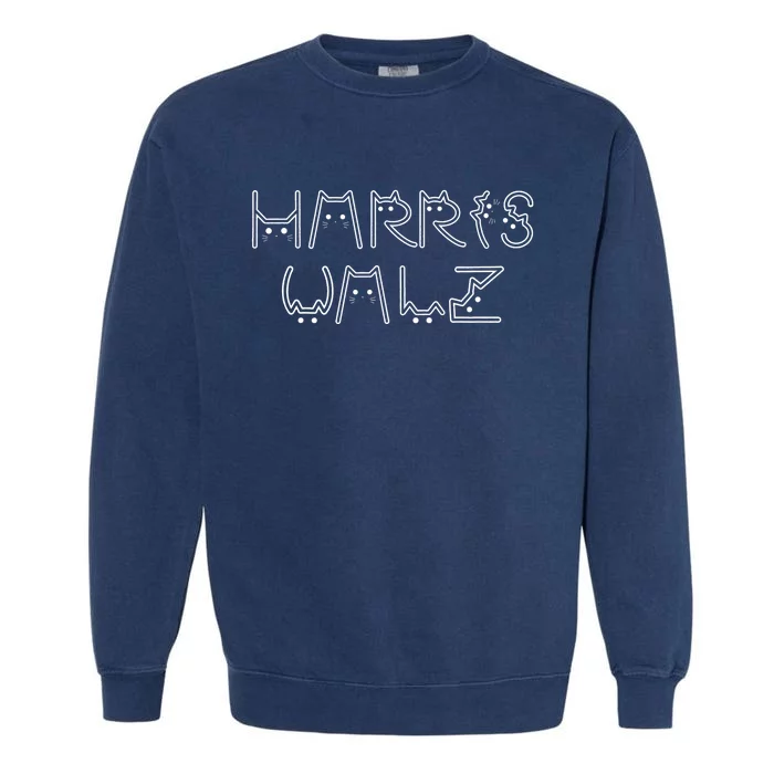 Kamala Harris Tim Walz Waltz Cat Letter Font Design 2024 Garment-Dyed Sweatshirt