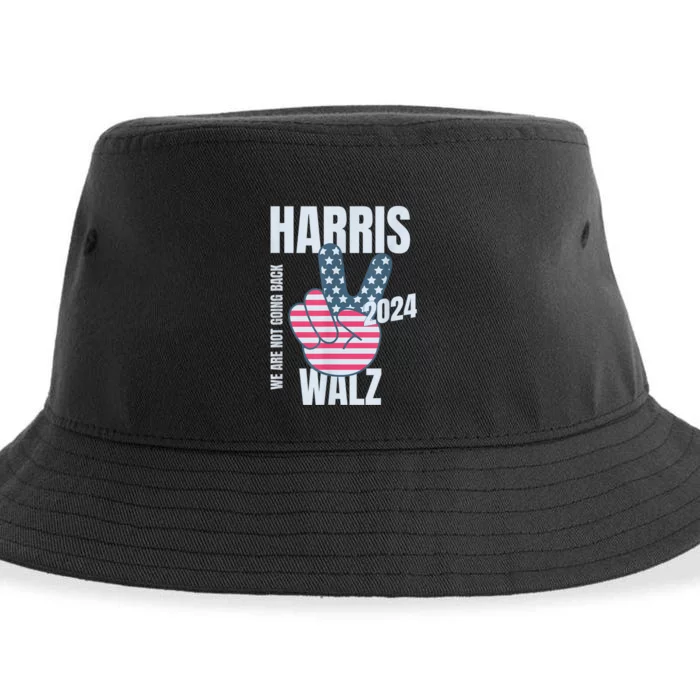 Kamala Harris Tim Walz 2024 Vote Election Peace Sign Flag Sustainable Bucket Hat