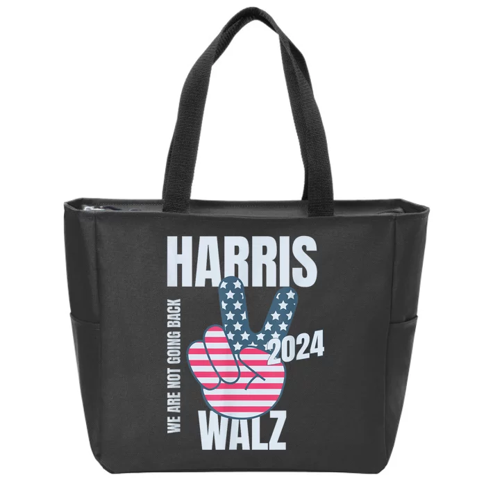 Kamala Harris Tim Walz 2024 Vote Election Peace Sign Flag Zip Tote Bag