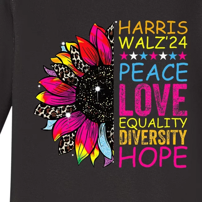 Kamala Harris Tim Walz 2024 Peace Lgbt Baby Long Sleeve Bodysuit