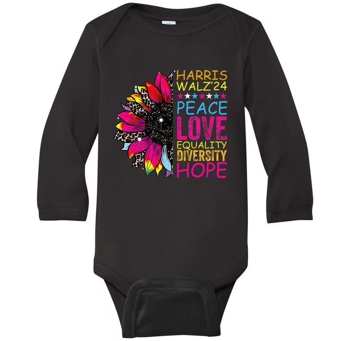 Kamala Harris Tim Walz 2024 Peace Lgbt Baby Long Sleeve Bodysuit