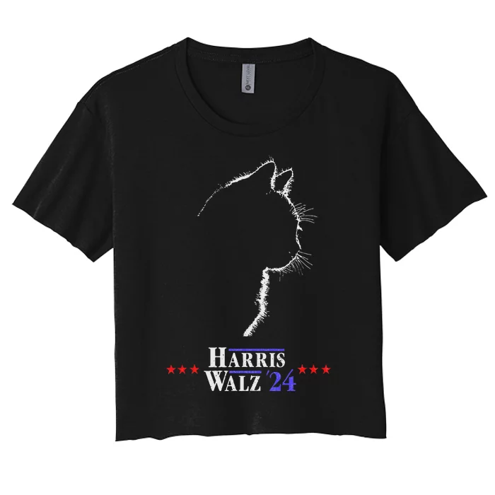 Kamala Harris Tim Walz 2024 Cat Profile For Cat Ladies Women's Crop Top Tee