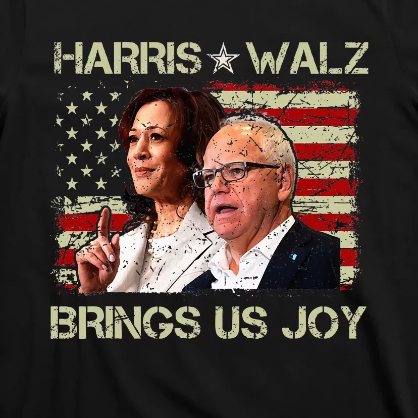 Kamala Harris Tim Walz Waltz Brings Us Joy American Flag T-Shirt