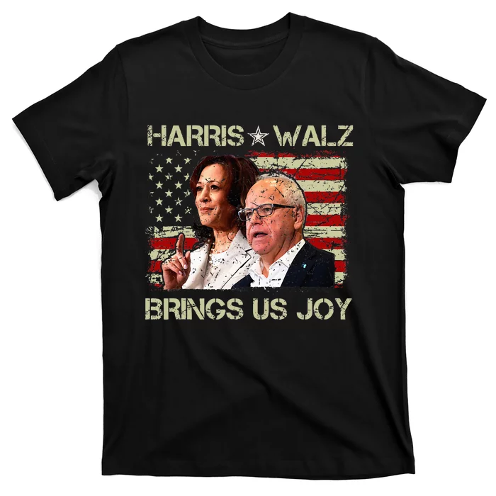 Kamala Harris Tim Walz Waltz Brings Us Joy American Flag T-Shirt