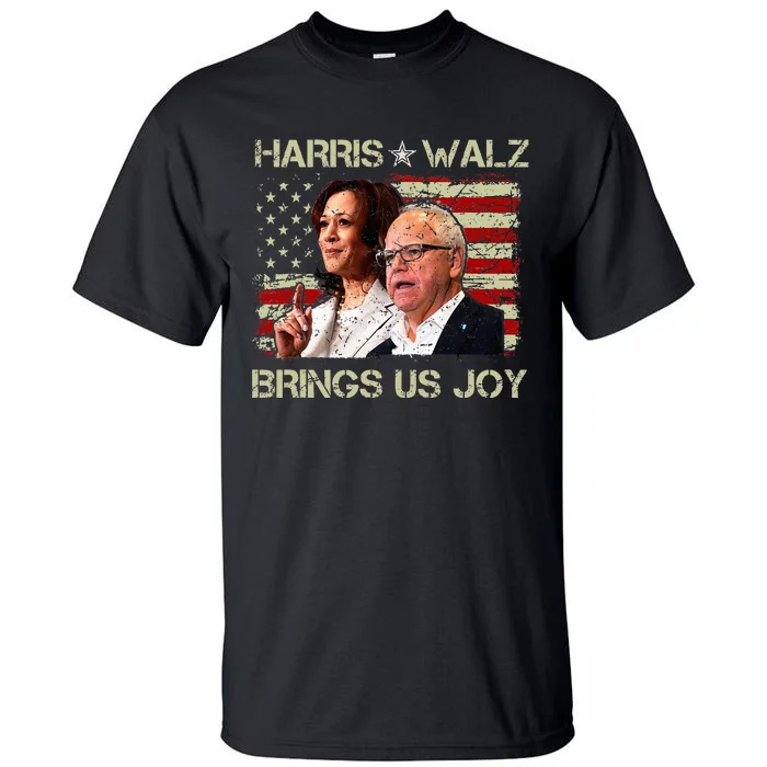 Kamala Harris Tim Walz Waltz Brings Us Joy American Flag Tall T-Shirt