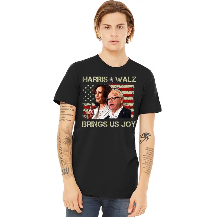 Kamala Harris Tim Walz Waltz Brings Us Joy American Flag Premium T-Shirt