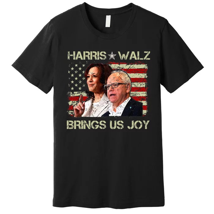 Kamala Harris Tim Walz Waltz Brings Us Joy American Flag Premium T-Shirt