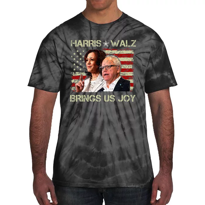 Kamala Harris Tim Walz Waltz Brings Us Joy American Flag Tie-Dye T-Shirt