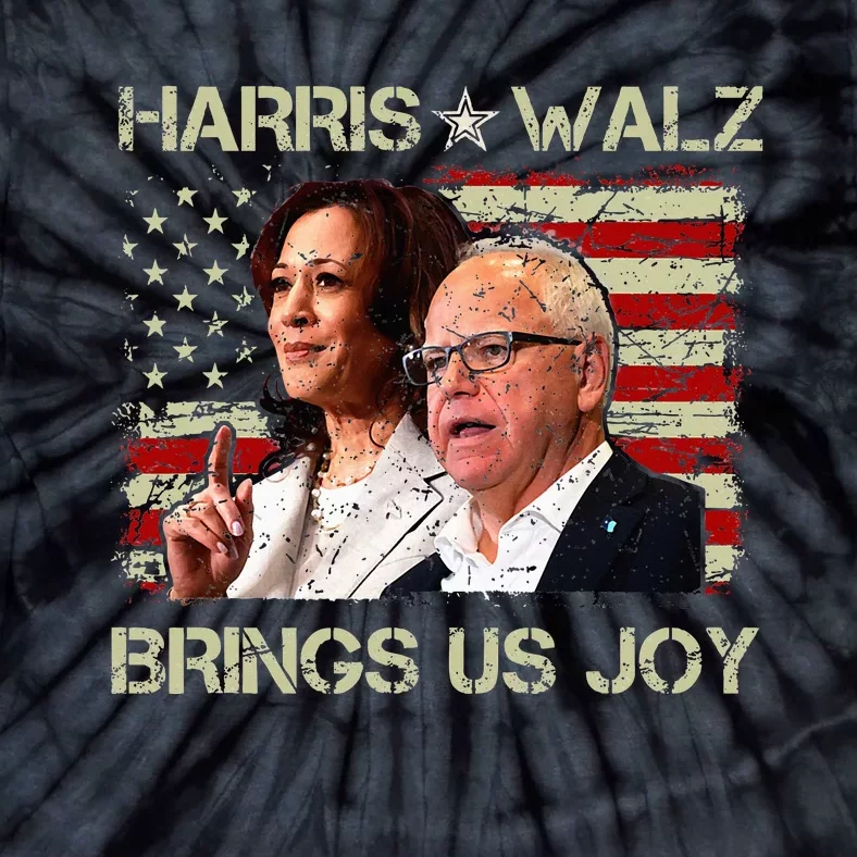 Kamala Harris Tim Walz Waltz Brings Us Joy American Flag Tie-Dye T-Shirt